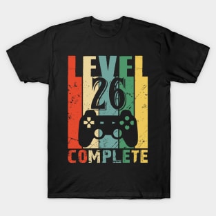 Vintage 26th Wedding Anniversary Level 26 Complete Funny Video Gamer Birthday Gift Ideas T-Shirt